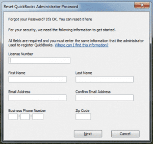 crack admin password in Quickbooks