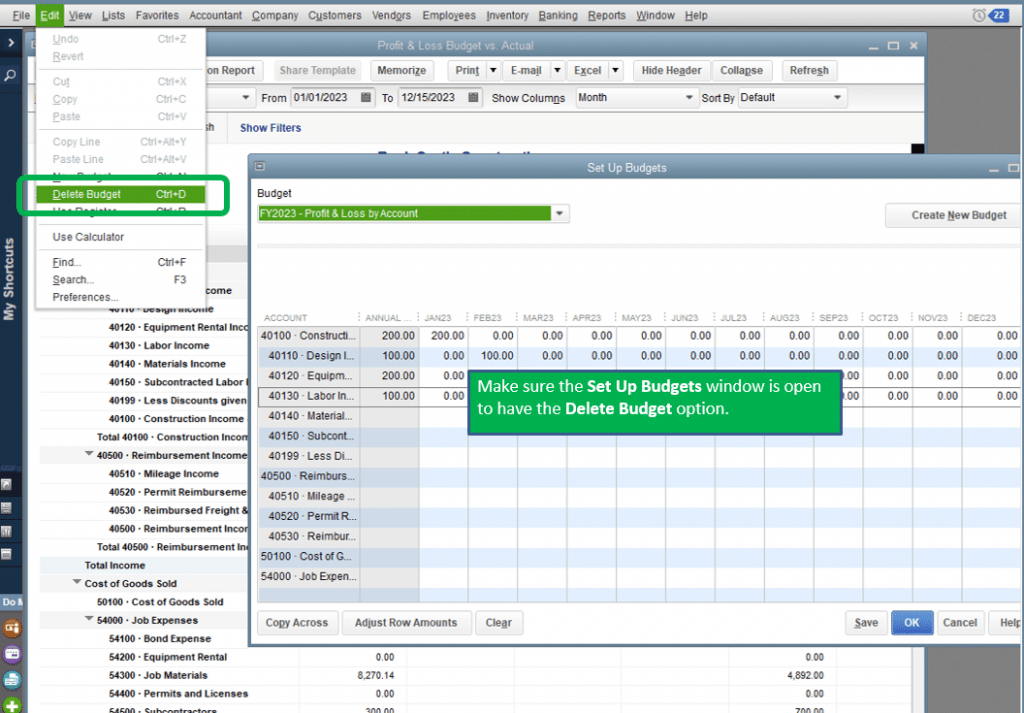 how to delete or edit a budget in quickbooks