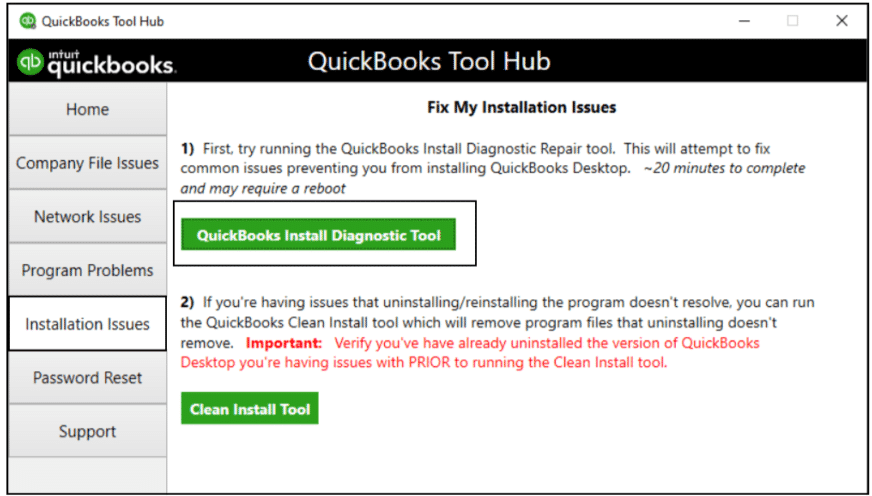 QB Install Diagnostic Tool For QuickBooks Update Error