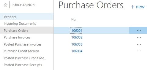 Create a new purchase order by tapping on Purchase Order.