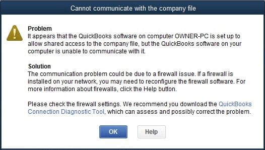 QuickBooks Firewall Error: Cannot communicate with the company file